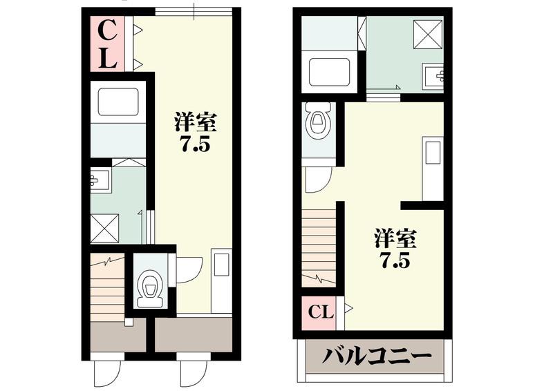 プリッ2少林寺町西(1K/2階)の間取り写真