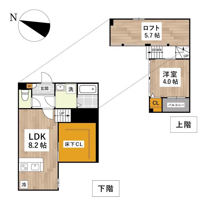 ADC野芥ミモザ(1LDK/2階)の間取り写真