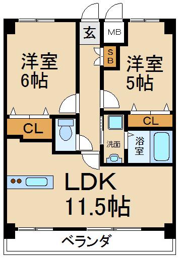 Mプラザ香里六番館(2LDK/6階)の間取り写真