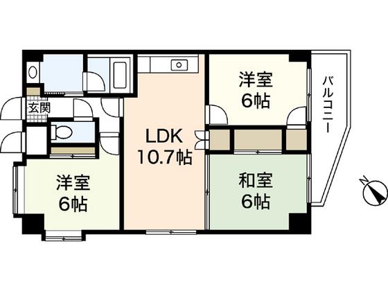 ラフィネ牛田本町(3LDK/6階)の間取り写真