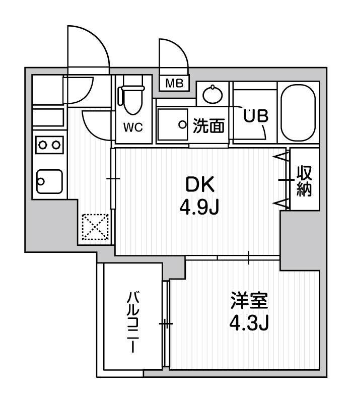 SYFORME大井町II(1DK/13階)の間取り写真
