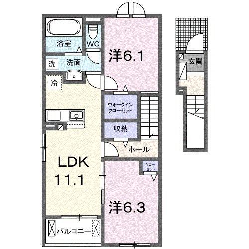 ハレクラニ II(2LDK/2階)の間取り写真