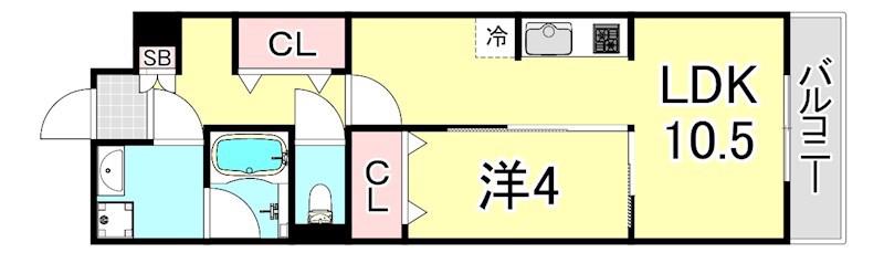 シティゼット西宮(1LDK/3階)の間取り写真