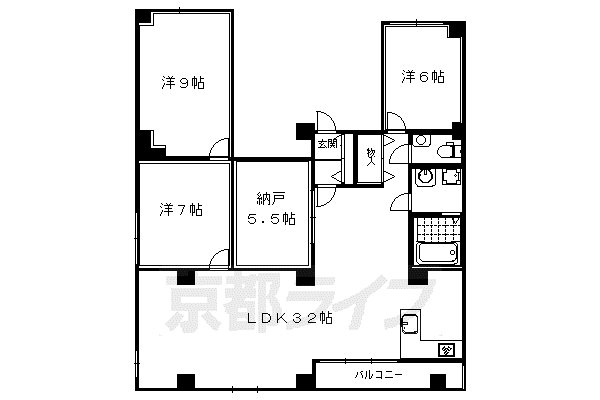 御池ロイヤルマンション(3SLDK/2階)の間取り写真
