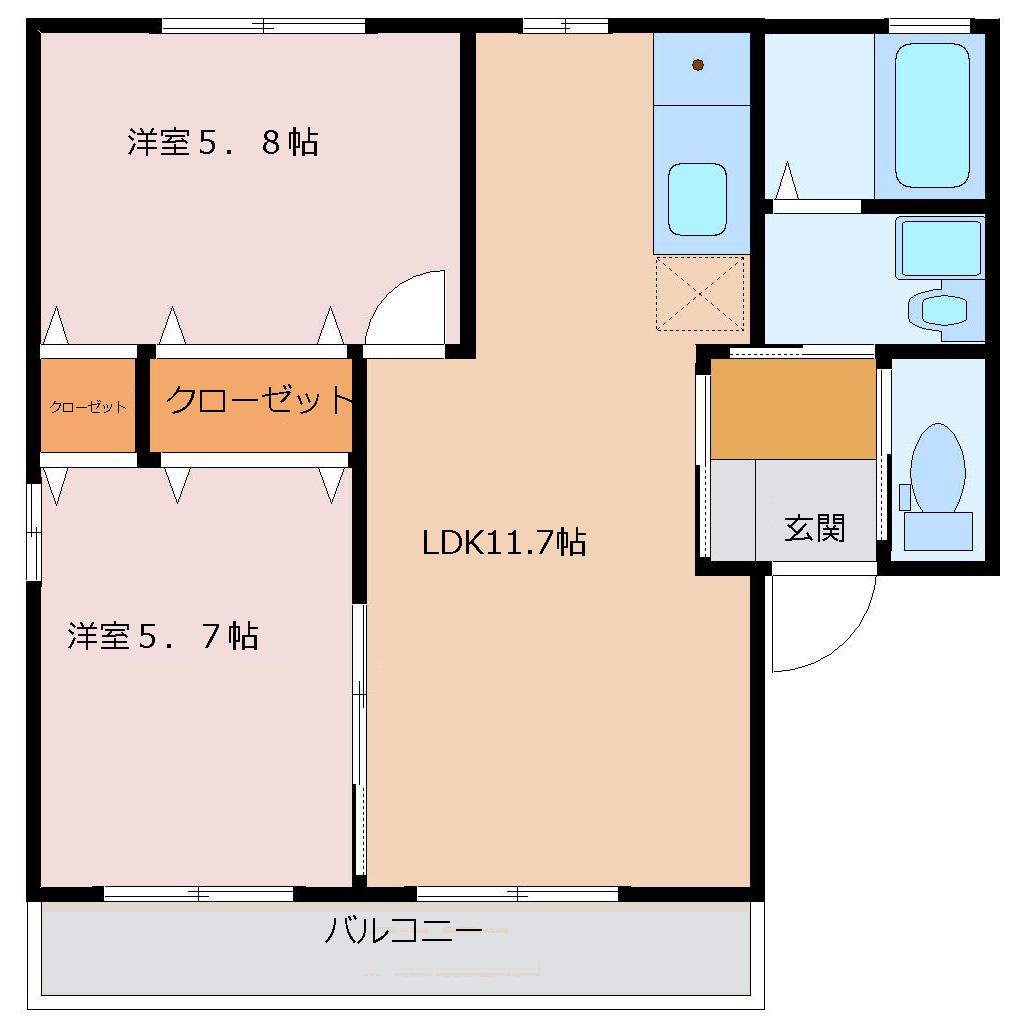 オリビエ(2LDK/2階)の間取り写真