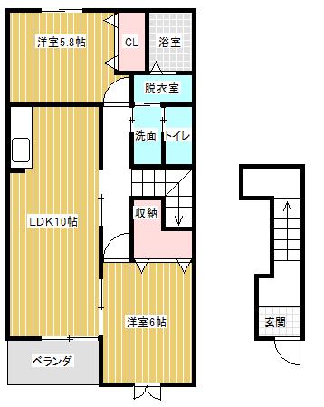 プリムローズ A(2LDK/2階)の間取り写真