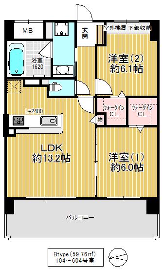 JR片町線 徳庵駅 徒歩8分 6階建 築12年(2LDK/2階)の間取り写真