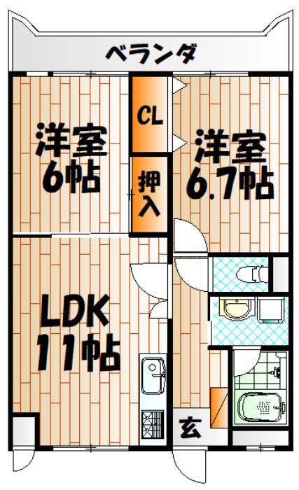 ルネッサンス宮ノ尾(2LDK/5階)の間取り写真