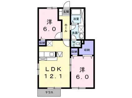 ミルトハウスD(2LDK/1階)の間取り写真
