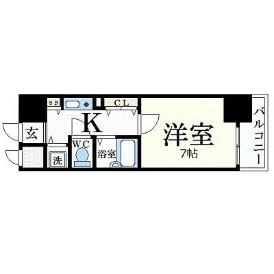プレサンス中之島公園南(1K/2階)の間取り写真