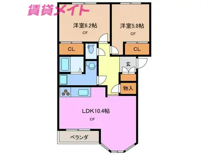 グランバード(2LDK/1階)の間取り写真