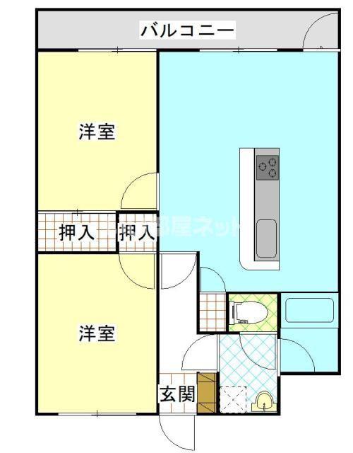 スカイタウン別府(2LDK/3階)の間取り写真