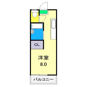 ハイツ有明(ワンルーム/2階)の間取り写真