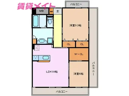 コーディアルコート 津(2LDK/7階)の間取り写真