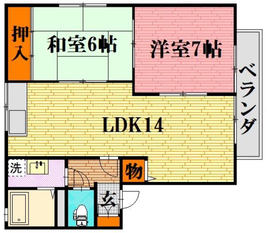 TKハイツ(2LDK/2階)の間取り写真