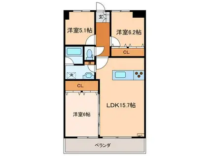 アパートメントハウス・アーデル(3LDK/4階)の間取り写真