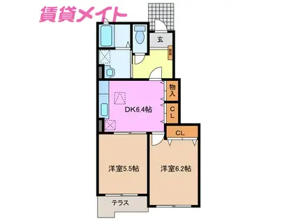 シェーネ・パラッツオD(2DK/1階)の間取り写真