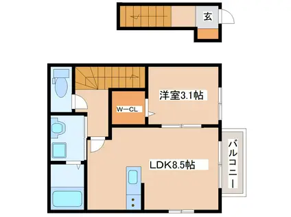エクシリア原町II(1LDK/2階)の間取り写真