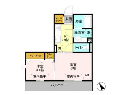 ファイン ビュー(2K/3階)の間取り写真