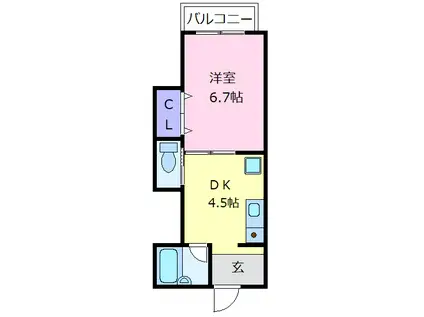 クレスト北野田(1DK/2階)の間取り写真