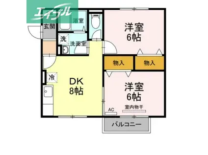 ベルデュールB棟(2DK/1階)の間取り写真