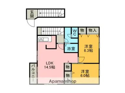 ロヴェストII(2LDK/2階)の間取り写真