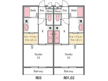 カーサグランツ(1K/1階)の間取り写真