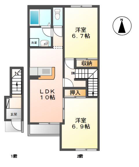 プレジールA(2LDK/2階)の間取り写真