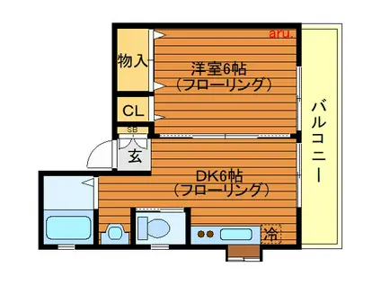 メゾンカトレア(1DK/2階)の間取り写真
