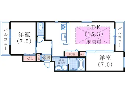ラ・メゾン ルミール(2LDK/1階)の間取り写真