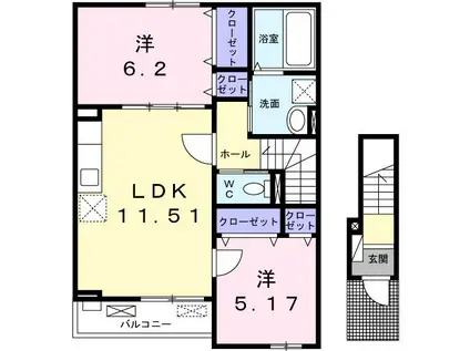 メゾン ド シュシュ II(2LDK/2階)の間取り写真