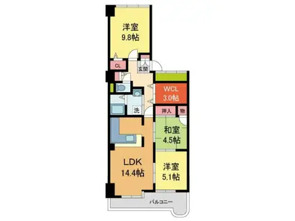 グリーンエクセル宝塚(3LDK/9階)の間取り写真