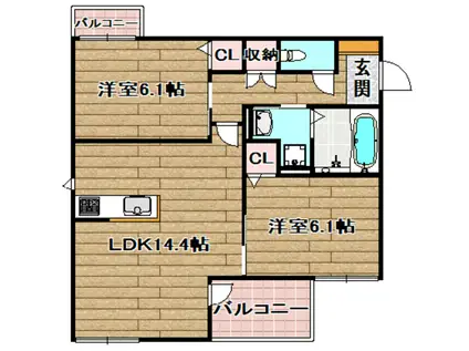 サイアミーズ春日町(2LDK/2階)の間取り写真
