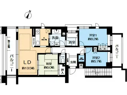 住吉本町レジデンス(3LDK/5階)の間取り写真