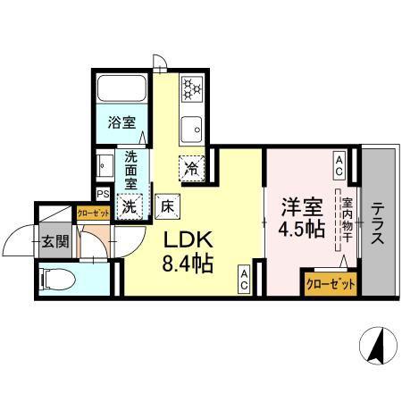 セレスティア若宮(1LDK/1階)の間取り写真