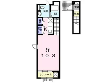 フラン コリーヌ(ワンルーム/2階)の間取り写真
