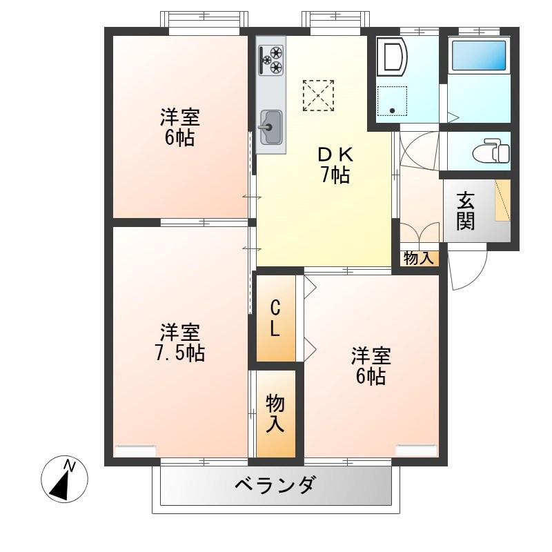 田崎ハイツ(3DK/1階)の間取り写真