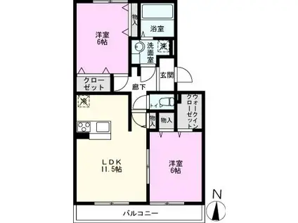 スカイハイツ春日部南II(2LDK/1階)の間取り写真