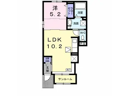 カレント ヒガシウズラ C(1LDK/1階)の間取り写真