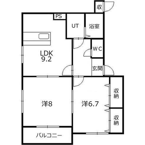 ガイア足門B棟(2LDK/2階)の間取り写真