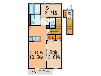 ルーエ東野(1SLDK/2階)の間取り写真