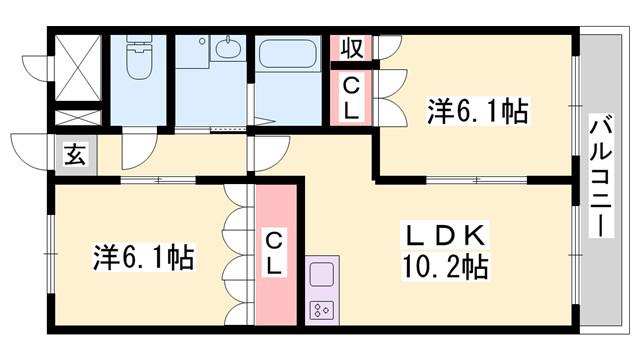 コンフォーダブルS(2LDK/2階)の間取り写真