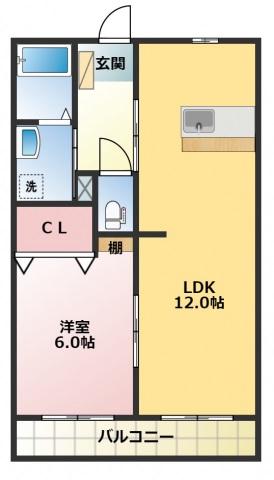 アネックス篠ヶ瀬II(1LDK/4階)の間取り写真