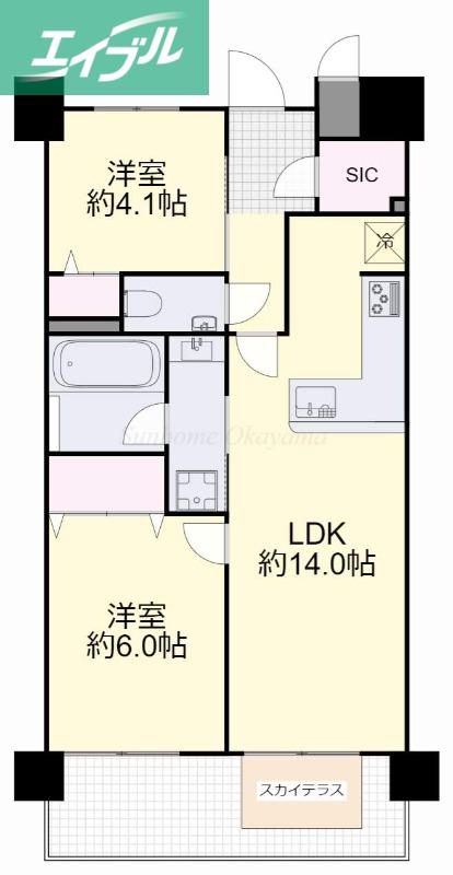 ロイヤルガーデンタワー岡山幸町(2LDK/13階)の間取り写真