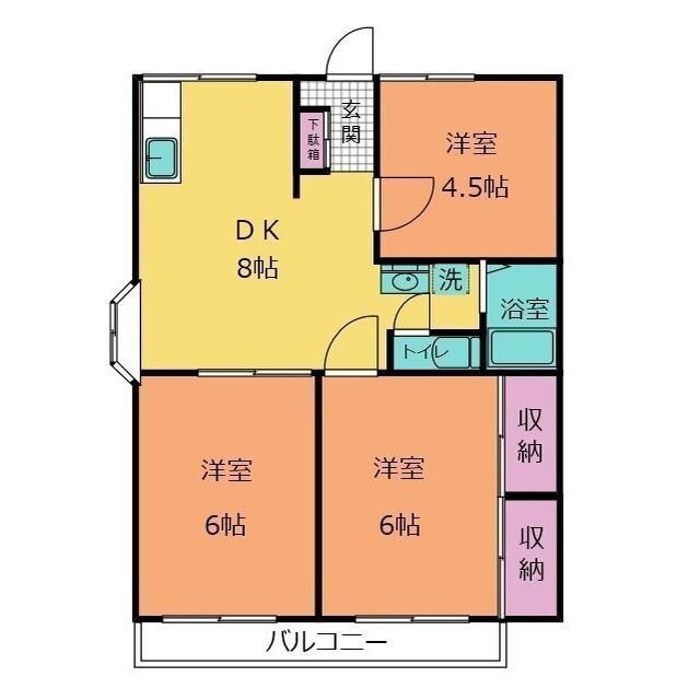 エステ-トピア池谷(3DK/1階)の間取り写真