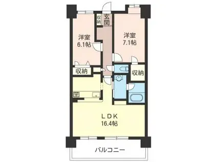 ウエストヴァレィー壱番館(2LDK/6階)の間取り写真