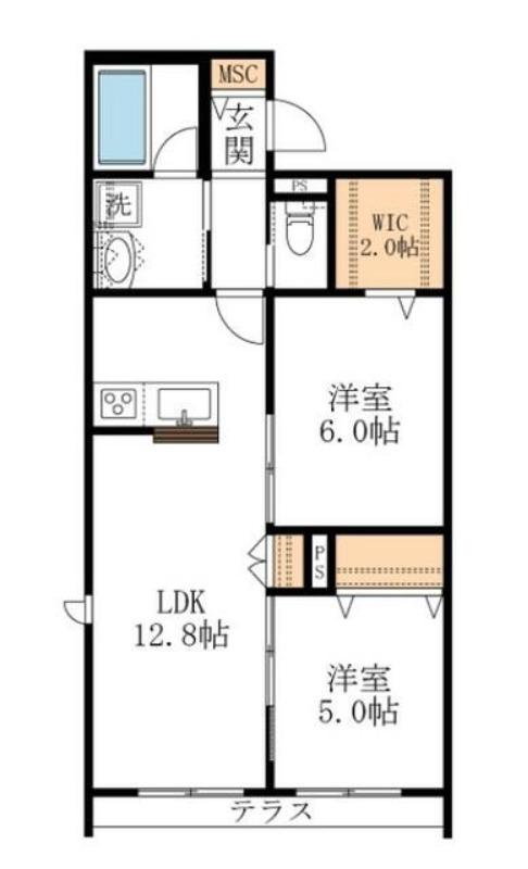 ラ カーザ ドルチェ(2LDK/1階)の間取り写真