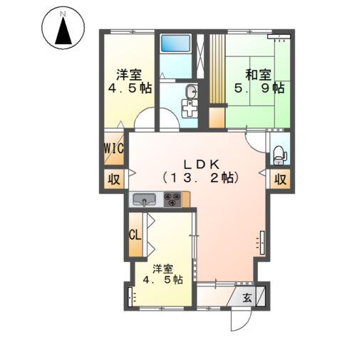 コンフォート小池原(3LDK/1階)の間取り写真
