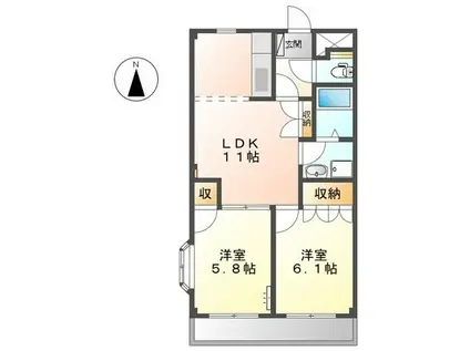 フォンテーヌ朝陽ヶ丘(2LDK/2階)の間取り写真