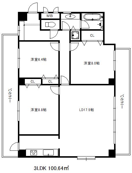 グランドール熊内(3LDK/7階)の間取り写真